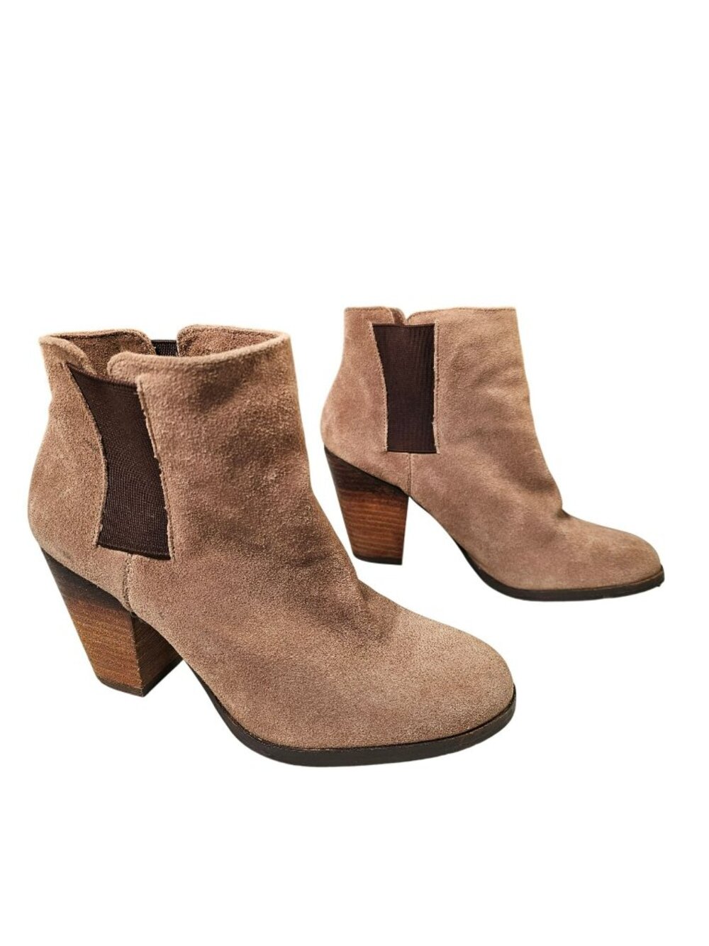 Vince Camuto Block Heel Ankle Boots Women's Size 7 Beige Suede Elastic Panels